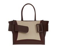 Oversized, soft leather bag made with natural grain calfskin. Features an unfastened, oversized buckle and twin handles.