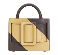 Falcon polenta yellow BOYY BOBBY 18 handbag crafted from palmellato calfskin leather with suede lining. Features a structured silhouette, detachable shoulder strap, and an oversized belt and buckle closure