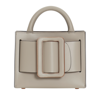 Tortora beige BOYY BOBBY 18 handbag crafted from palmellato calfskin leather with suede lining. Features a structured silhouette, detachable shoulder strap, and an oversized belt and buckle closure