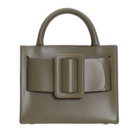 Kalamata green BOYY BOBBY 23 handbag crafted from palmellato calfskin leather with suede lining. Features a structured silhouette, detachable shoulder strap, and an oversized belt and buckle closure
