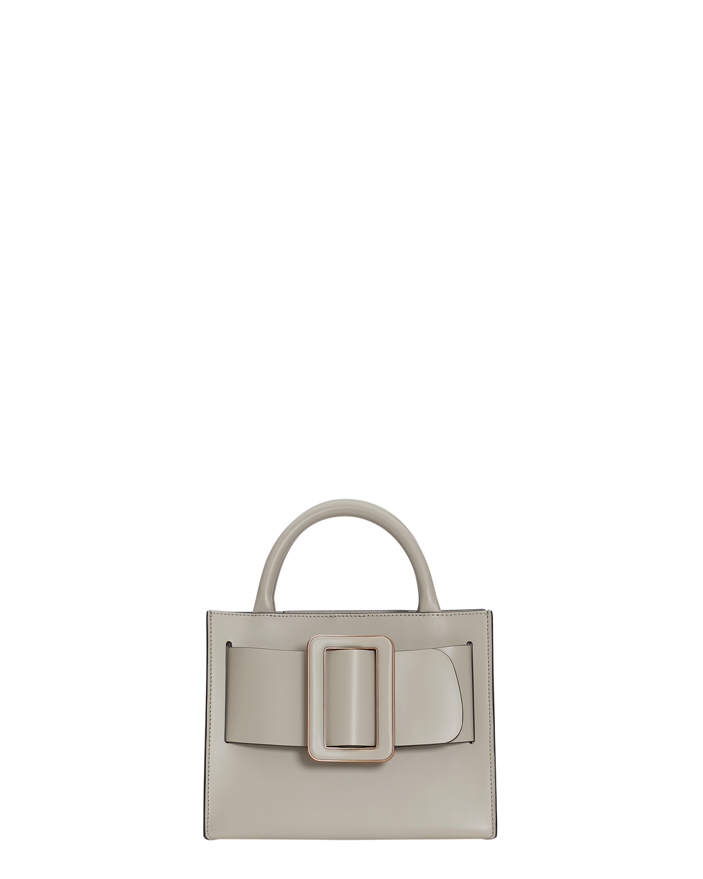 Tortora beige BOYY BOBBY 23 handbag crafted from palmellato calfskin leather with suede lining. Features a structured silhouette, detachable shoulder strap, and an oversized belt and buckle closure