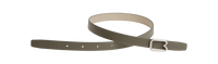 A reversible BOYY calfskin leather belt, one side kalamata and the other gres, featuring a removable signature brass B-shaped buckle