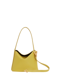 Bamboo yellow BOYY YY SAC made of supple pebbled calfskin with matte finish, slouchy hobo silhouette, featuring a flap closure with signature brass Y hardware and an adjustable shoulder-to-crossbody strap