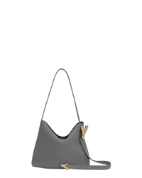 Gris grey BOYY YY SAC tundra made of supple pebbled calfskin with matte finish, slouchy hobo silhouette, featuring a flap closure with signature brass Y hardware and an adjustable shoulder-to-crossbody strap