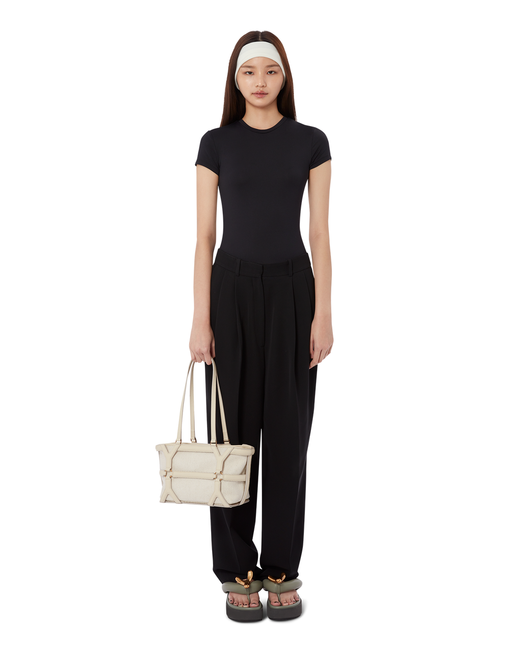 Canvas BOYY YY West 23 harness tote made of canvas , with a rectangular silhouette on model