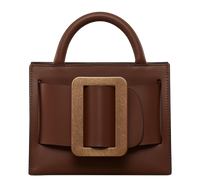 Cuoio brown BOYY BOBBY 18 handbag crafted from palmellato calfskin leather with suede lining. Features a structured silhouette, detachable shoulder strap, and an oversized belt and buckle closure