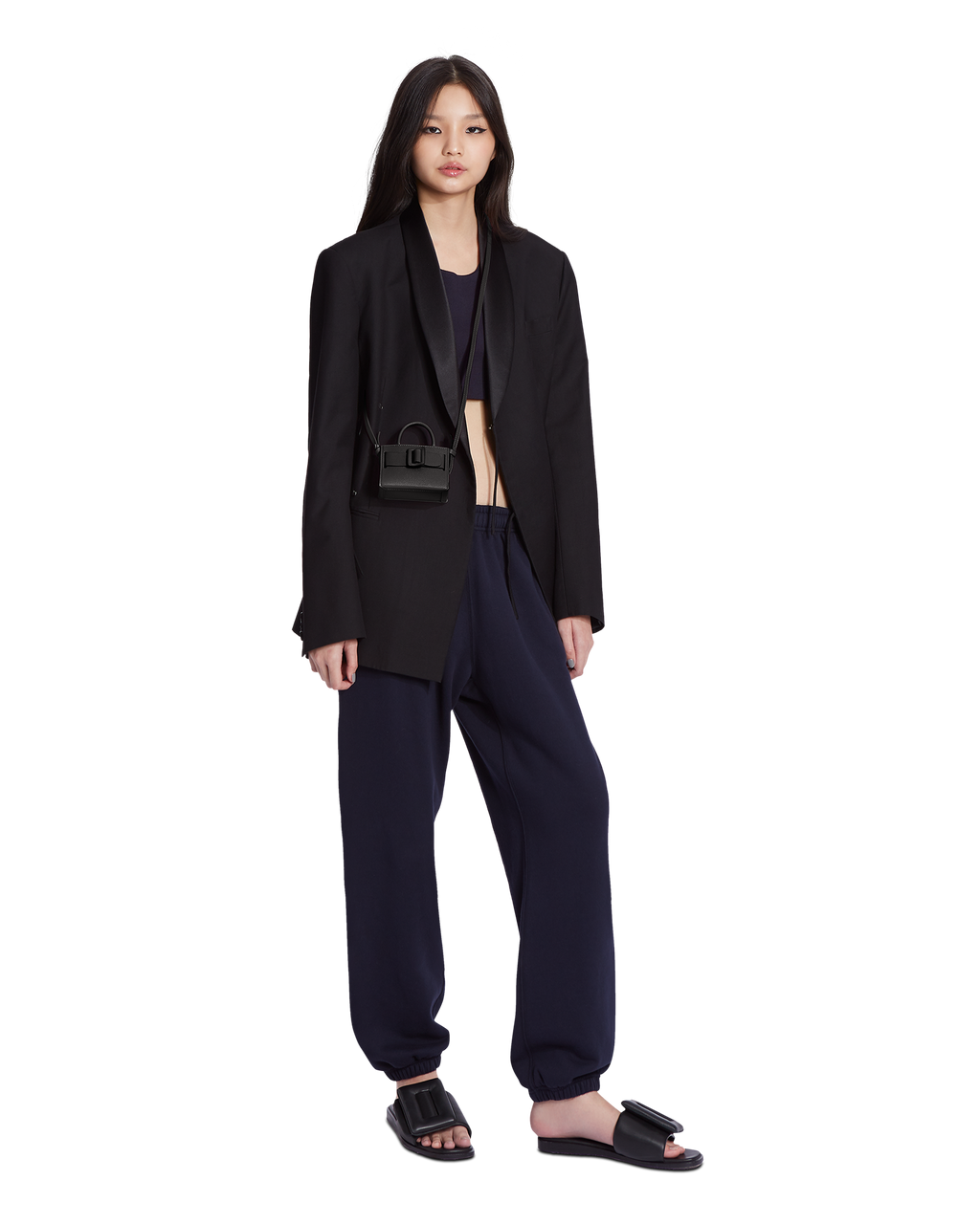 Black BOYY BOBBY Charm crafted from palmellato calfskin leather with suede lining. Features a structured silhouette, detachable shoulder strap on model