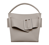 Gres beige BOYY DEVON 23 soft bag made of grain calfskin leather. Structured boxy silhouette with signature oversized belt with buckle. Detachable top handle and shoulder strap