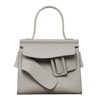 Gres beige BOYY KARL SOFT luxury handbag made of fine-grain calfskin leather with suede lining. Features a relaxed, top handle modern silhouette, with an oversized belt, buckle, and flap closure